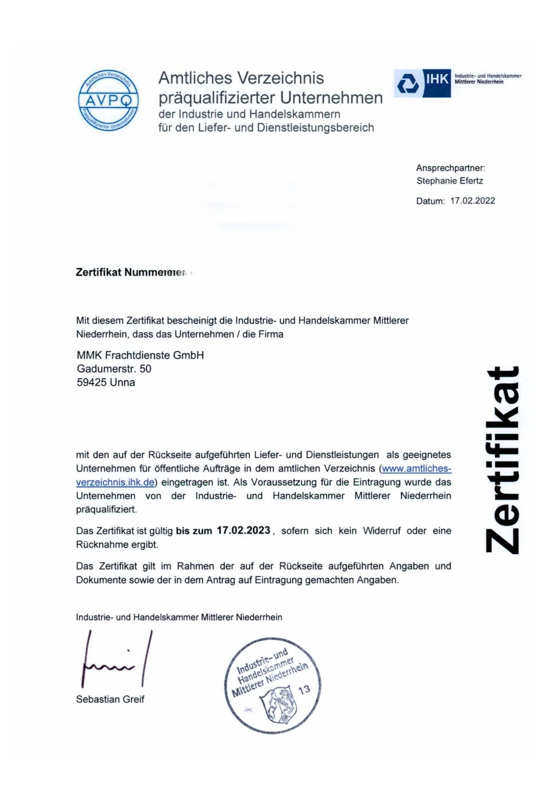 25 Jahre MMK Zertifikat